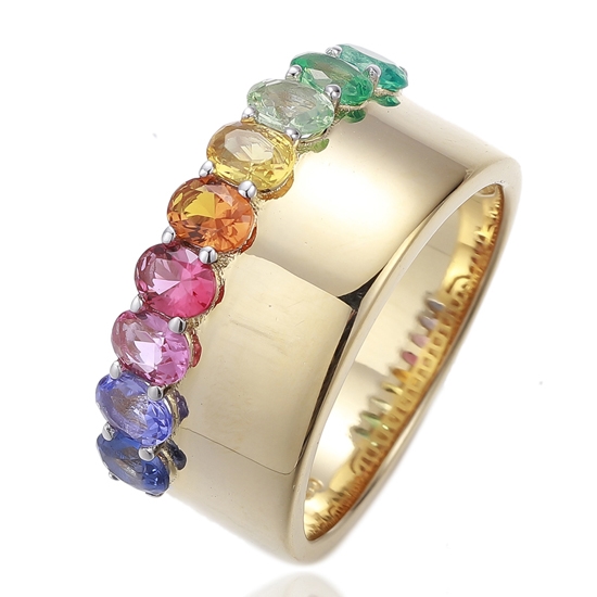 Bague ovale en argent plaqué or avec zircon cubique vert dégradé 