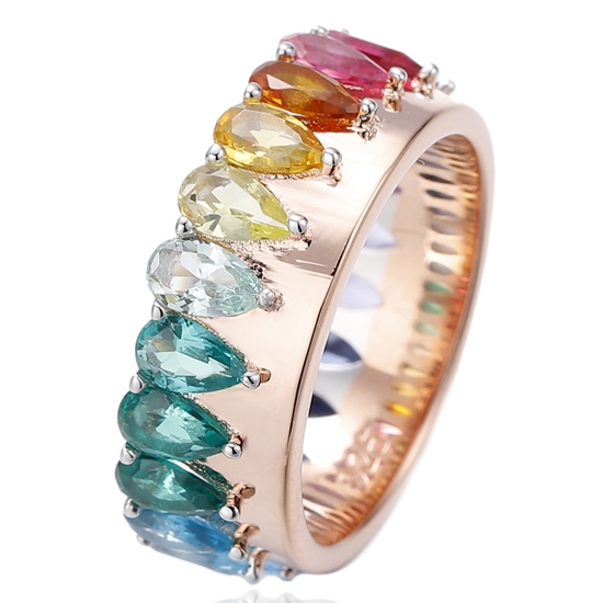 Bague en argent en forme de poire avec zircon cubique dégradé violet et placage or rose 