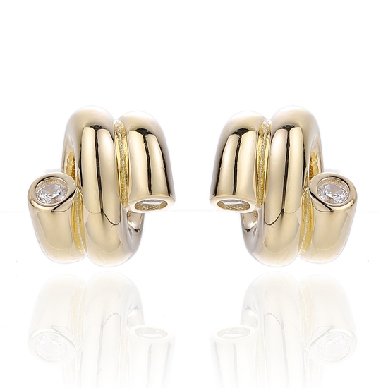 Boucles d'oreilles rondes en argent 925 avec zircon cubique blanc et placage or 