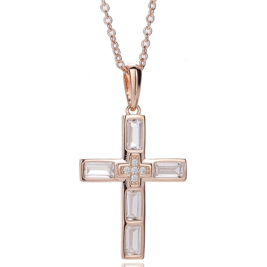 Pendentif en argent avec zircon cubique blanc rond et baguette plaqué or rose 