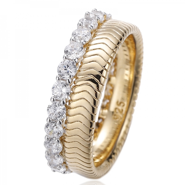 Bague en argent 925 avec zircon cubique arc-en-ciel rond et plaqué or 
