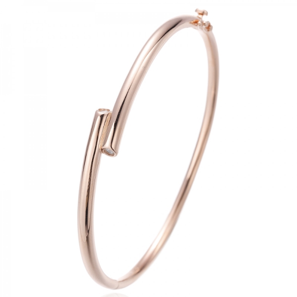 Bracelet jonc rond en argent 925 avec zircon cubique blanc plaqué or 