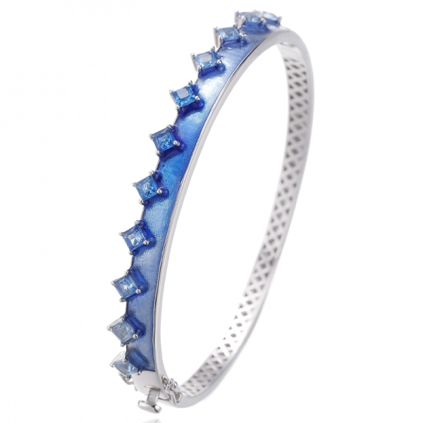 Bracelet jonc carré en argent rhodié avec zircons cubiques et émail arc-en-ciel 