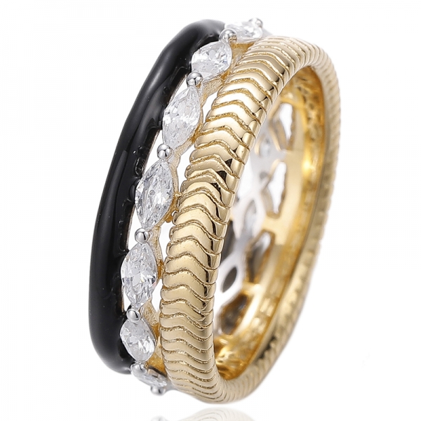 Bague marquise en argent avec zircon cubique arc-en-ciel et émail arc-en-ciel, placage bicolore 