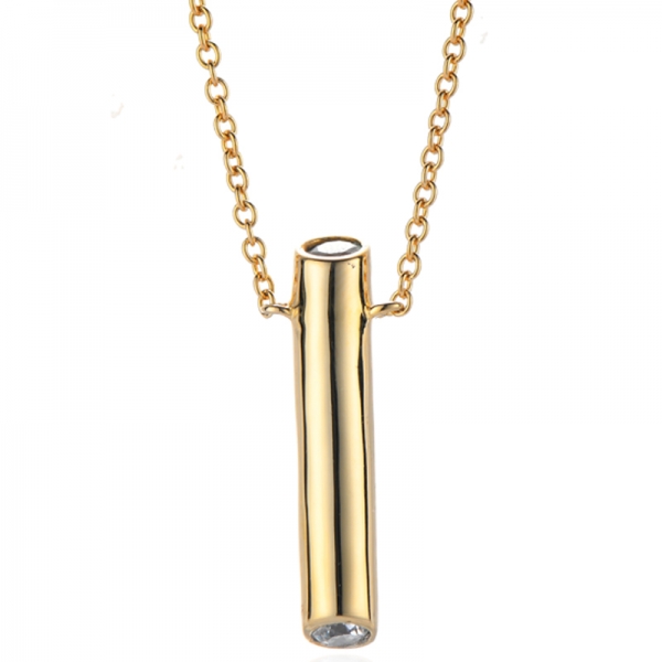 Collier rond en argent avec zircon cubique blanc et plaqué or 