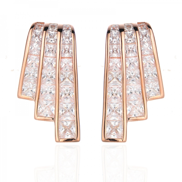 Boucle d'oreille carrée en argent rhodié avec zircon cubique arc-en-ciel 