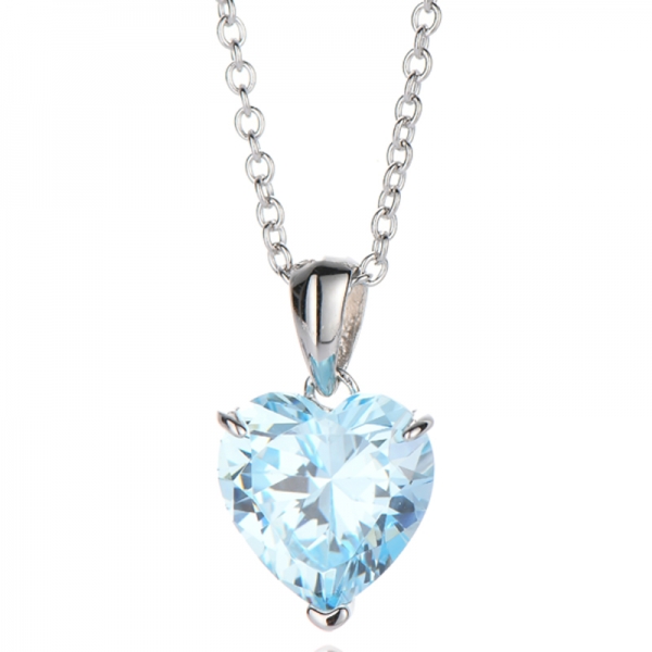 Collier en argent rhodié avec diamant en forme de cœur et zircon cubique bleu 