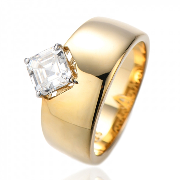 Bague en argent avec diamant Asscher et zircon cubique jaune, placage bicolore 