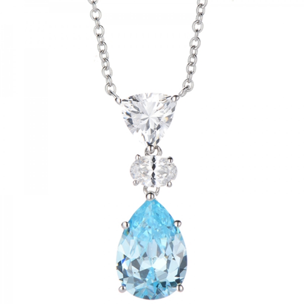 Collier en argent rhodié avec diamants en forme de poire, zircons cubiques jaunes et blancs trillion 
