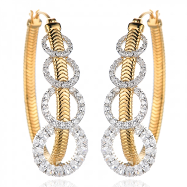 Boucles d'oreilles ovales et rondes en nano-argent vert avec placage bicolore 