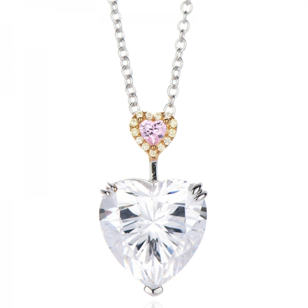 Collier en argent rhodié avec tanzanite en forme de cœur et zircon cubique blanc 