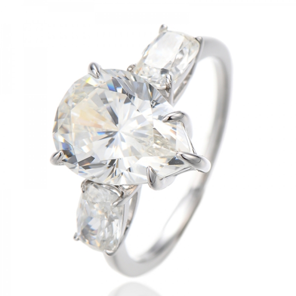 Bague en argent rhodié avec diamants en forme de poire et coussin G et zircone cubique 