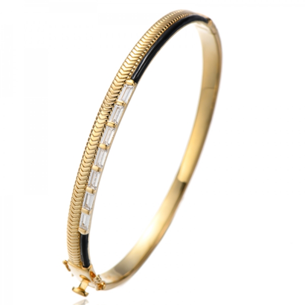 Bracelet jonc en argent plaqué or avec zircons cubiques arc-en-ciel 