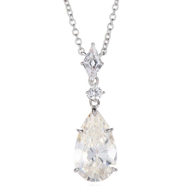 Collier en argent rhodié avec nano-aigue-marine en forme de poire et zircon cubique blanc en losange 