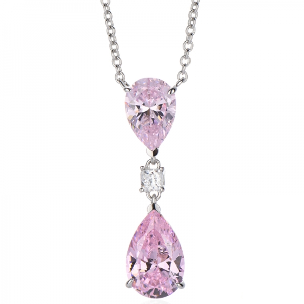 Collier en argent rhodié avec diamants en forme de poire et zircons cubiques orange octogonaux 