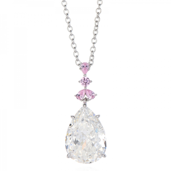 Collier en argent rhodié avec diamants en forme de poire et zircons cubiques bleus et blancs 