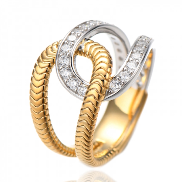 Bague ronde en argent avec zircon cubique arc-en-ciel et placage bicolore 