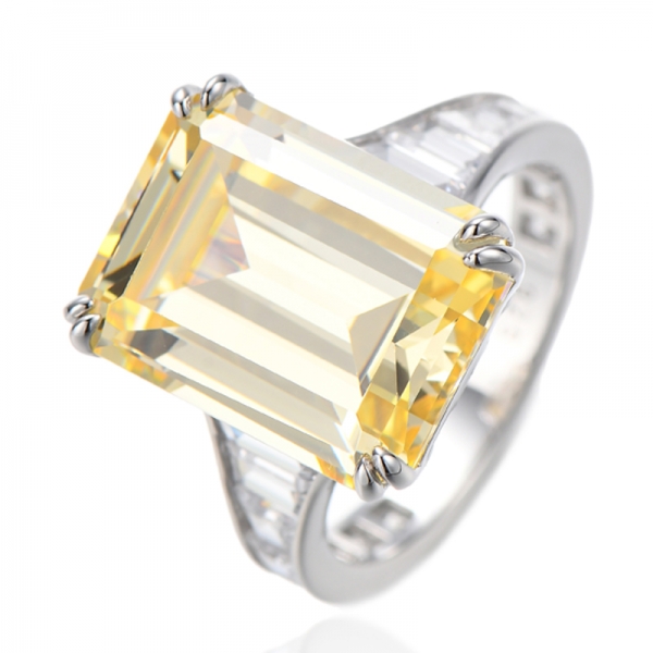 Bague octogonale en argent rhodié avec diamants en forme de G et de bateau et zircone cubique blanc 