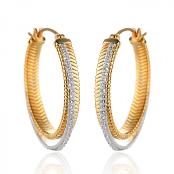 Boucles d'oreilles rondes en argent avec zircon cubique arc-en-ciel et placage bicolore 
