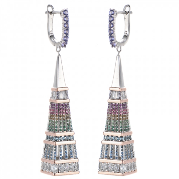 Boucles d'oreilles en argent, forme ronde, arc-en-ciel et ovale, serties de zircons cubiques blancs, plaquées deux tons 
