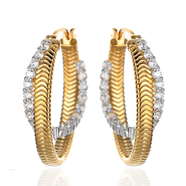 Boucles d'oreilles rondes en argent 925 avec zircon cubique arc-en-ciel et placage bicolore 