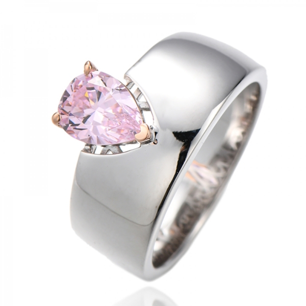 Bague en argent sertie de diamants en forme de poire et de zircons cubiques roses, plaquée deux tons 
