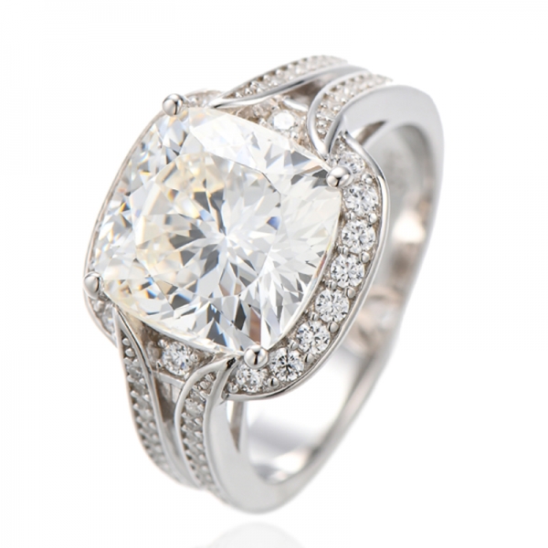 Bague en argent rhodié avec diamants jaunes et zircons cubiques blancs ronds 
