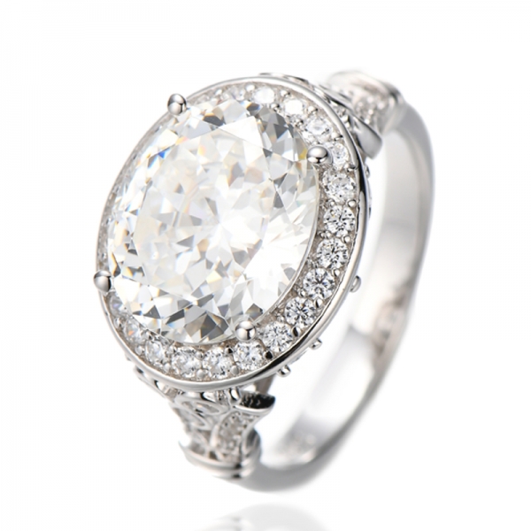 Bague en argent rhodié avec diamants ovales jaunes et zircons cubiques blancs marquise 