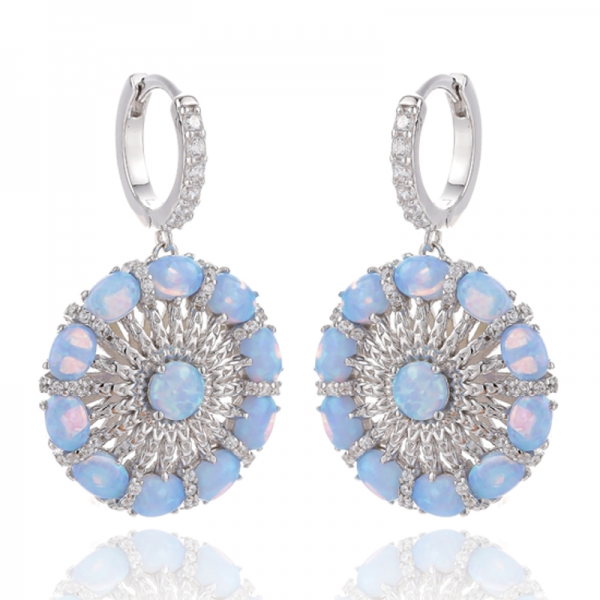 Boucles d'oreilles rondes et ovales en argent rhodié et opale 