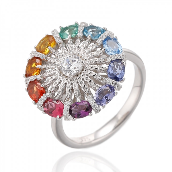Bague en argent rhodié avec opale de forme ronde et ovale 