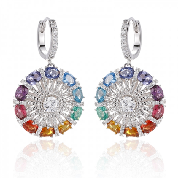 Boucles d'oreilles rondes et ovales en argent rhodié et opale 