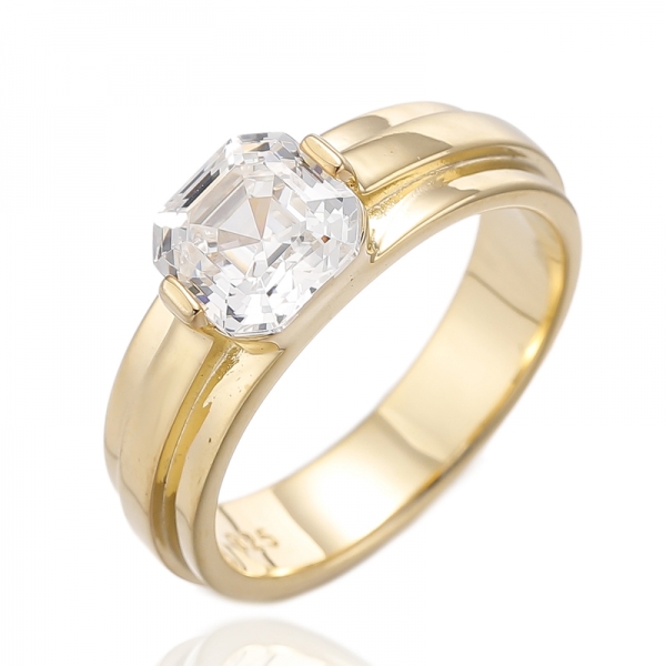 Bague Asscher en argent plaqué or et zircon cubique Canary 