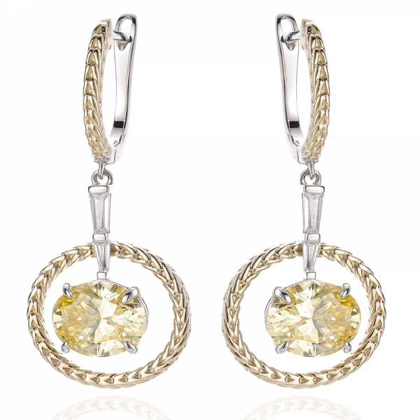 Boucles d'oreilles ovales en argent avec diamant jaune et zircon cubique blanc conique, placage bicolore 