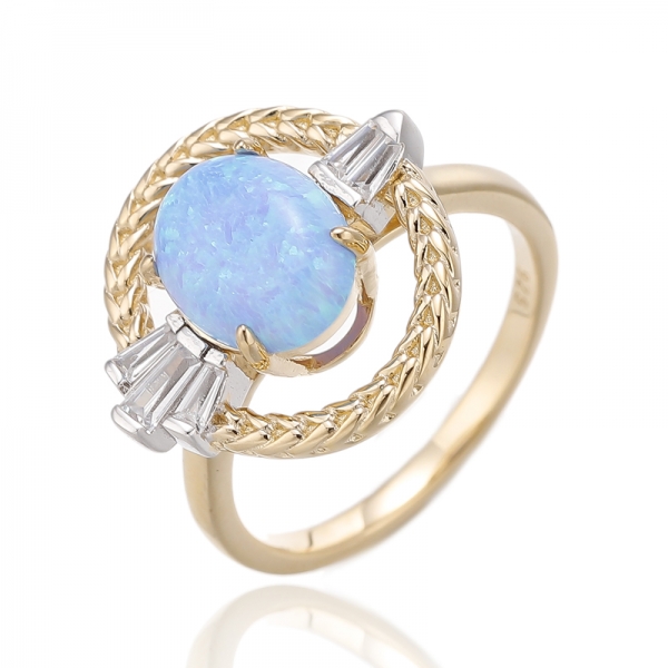 Bague en argent avec opale ovale et zircon cubique blanc conique, placage bicolore 