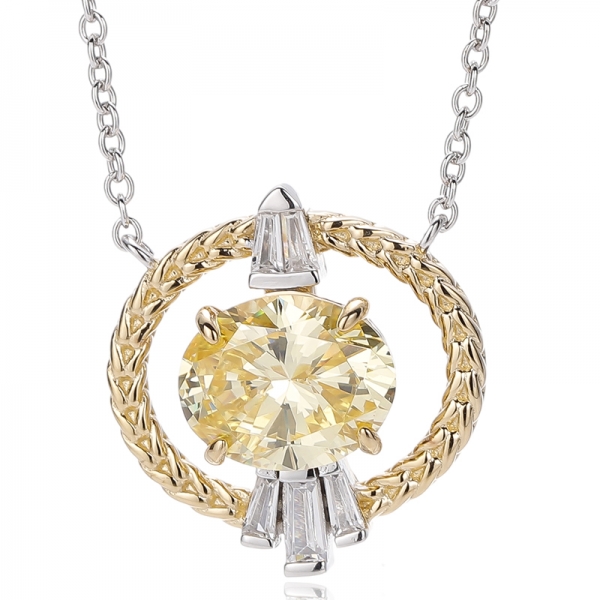 Collier en argent avec opale ovale et zircon cubique blanc effilé, placage bicolore 