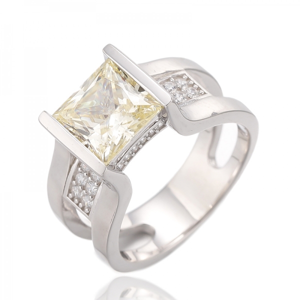 Bague en argent 925 avec nano-morganite carrée et zircon cubique blanc rond, plaqué or rose 
