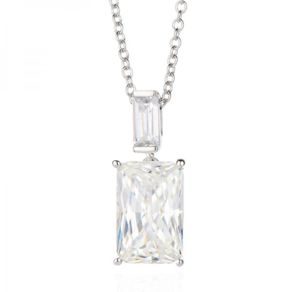 Collier octogonal en argent rhodié avec diamants G et zircons cubiques blancs baguette 