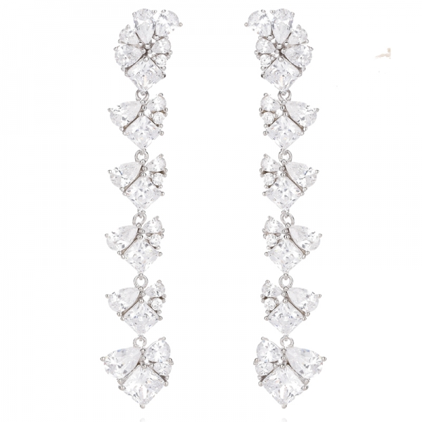 Boucles d'oreilles octogonales en argent rhodié, nano-oxydes de zirconium cubiques blancs en forme de poire et vert 