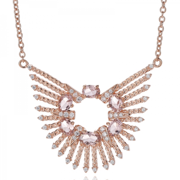 Collier en argent 925 avec opale ovale et zircon cubique blanc rond, placage bicolore 