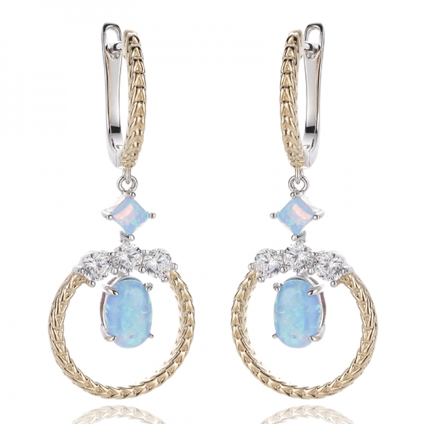 Boucles d'oreilles en argent avec opale de forme ovale et carrée et placage bicolore 