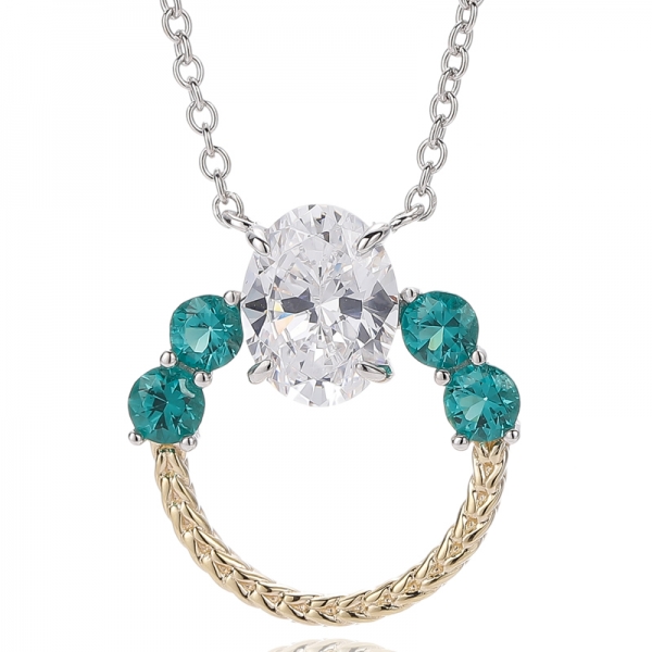 Collier en argent avec opale ovale et zircon cubique blanc rond, placage bicolore 