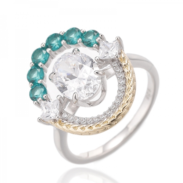 Bague en argent avec opale de forme ovale et carrée et placage bicolore 