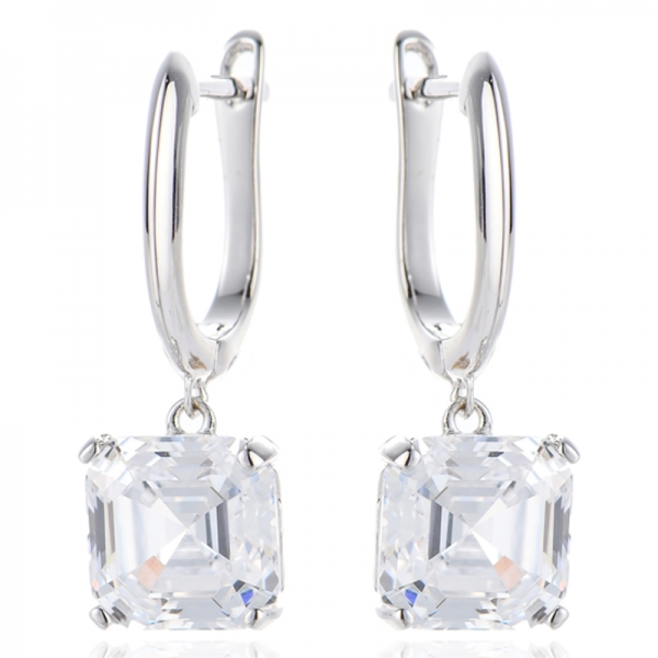 Boucles d'oreilles Asscher en argent rhodié et zircon cubique blanc 