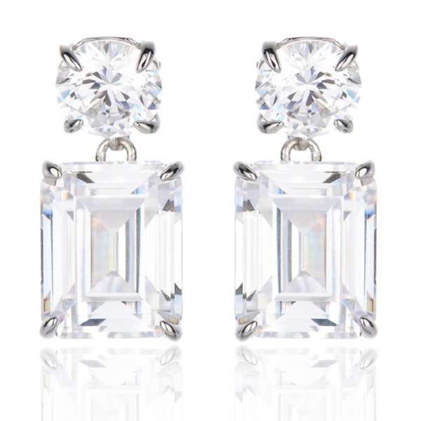 Boucles d'oreilles en argent rhodié 925 avec émeraude et zircon cubique blanc rond 