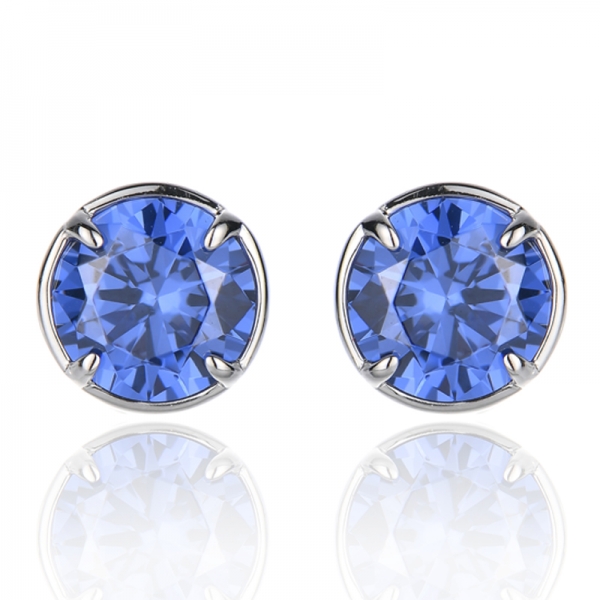 Boucles d'oreilles en argent rhodié 925 avec tanzanite ronde et zircon cubique blanc 