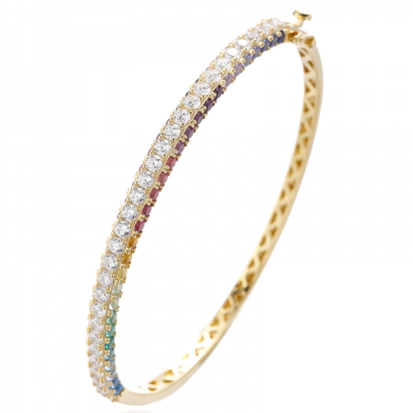 Bracelet rond en argent rhodié orné de zircon cubique blanc et arc-en-ciel et de zircon cubique 