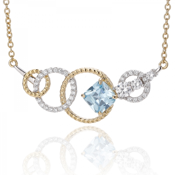 Pendentif en argent 925 avec opale ronde et zircon cubique blanc de forme coussin, plaqué bicolore 