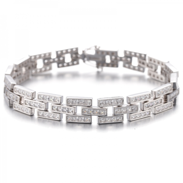 Bracelet carré en argent rhodié et zircon cubique arc-en-ciel 