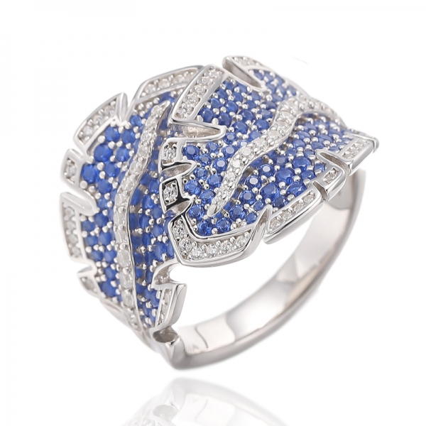 Bague en argent rhodié 925 avec zircon cubique rond vert et blanc nano. 