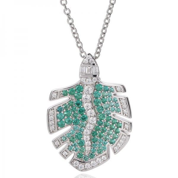 Pendentif rond en nano-zircon vert et blanc conique en argent rhodié avec zircon cubique 